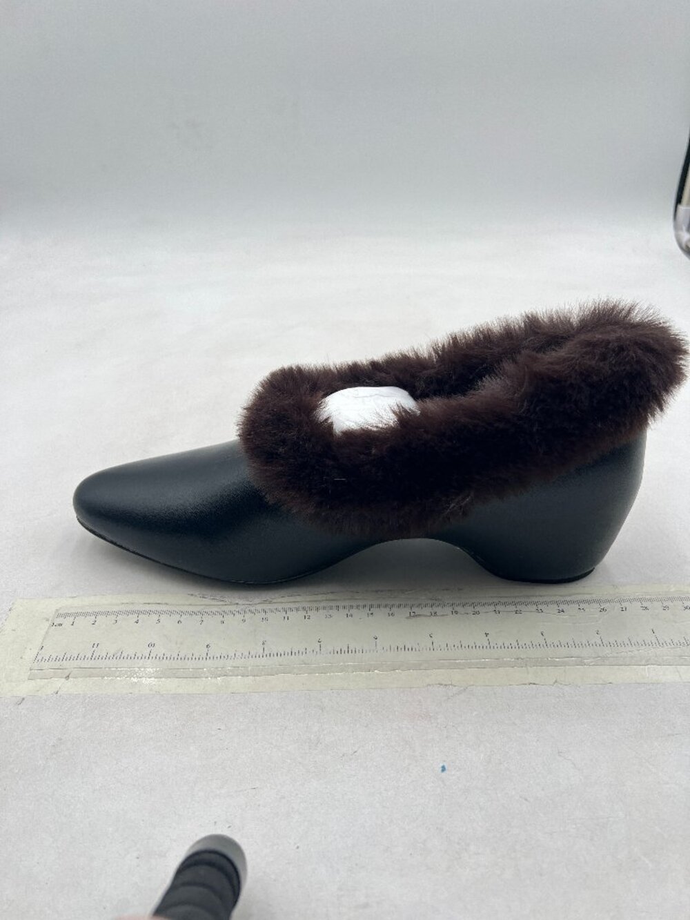 Black Women Fur Slip On Pumps Low Heel Closed Toe Comfy Walking Daily Loafer
